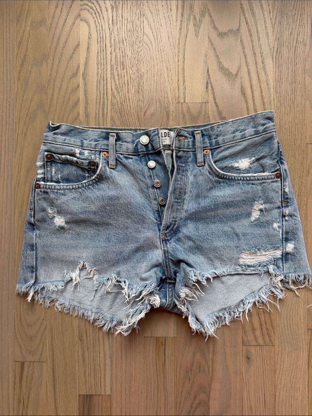 AGOLDE Parker Vintage  Light Wash Distressed High-Rise Jean Shorts